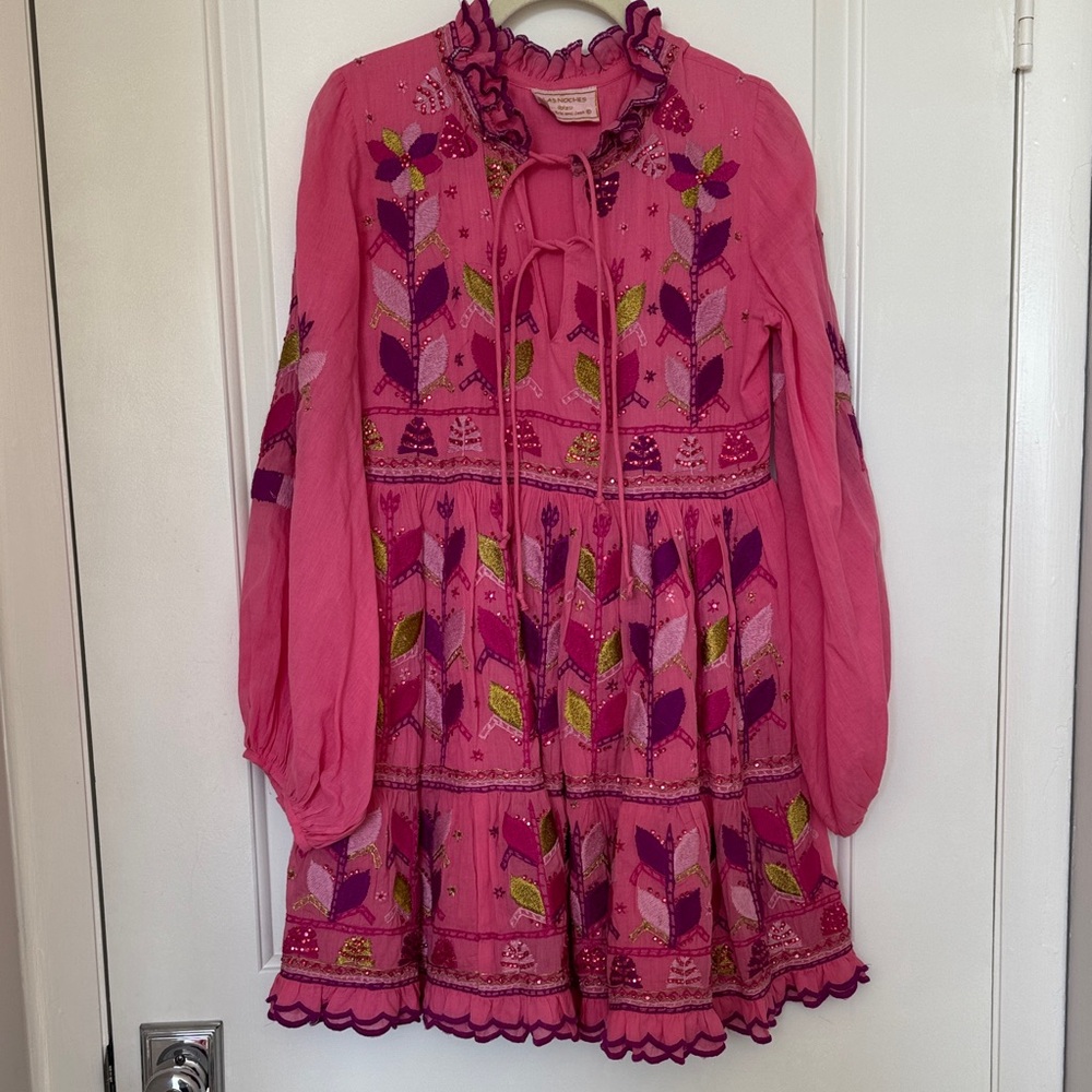 Pink Embroidered Long Sleeve Dress